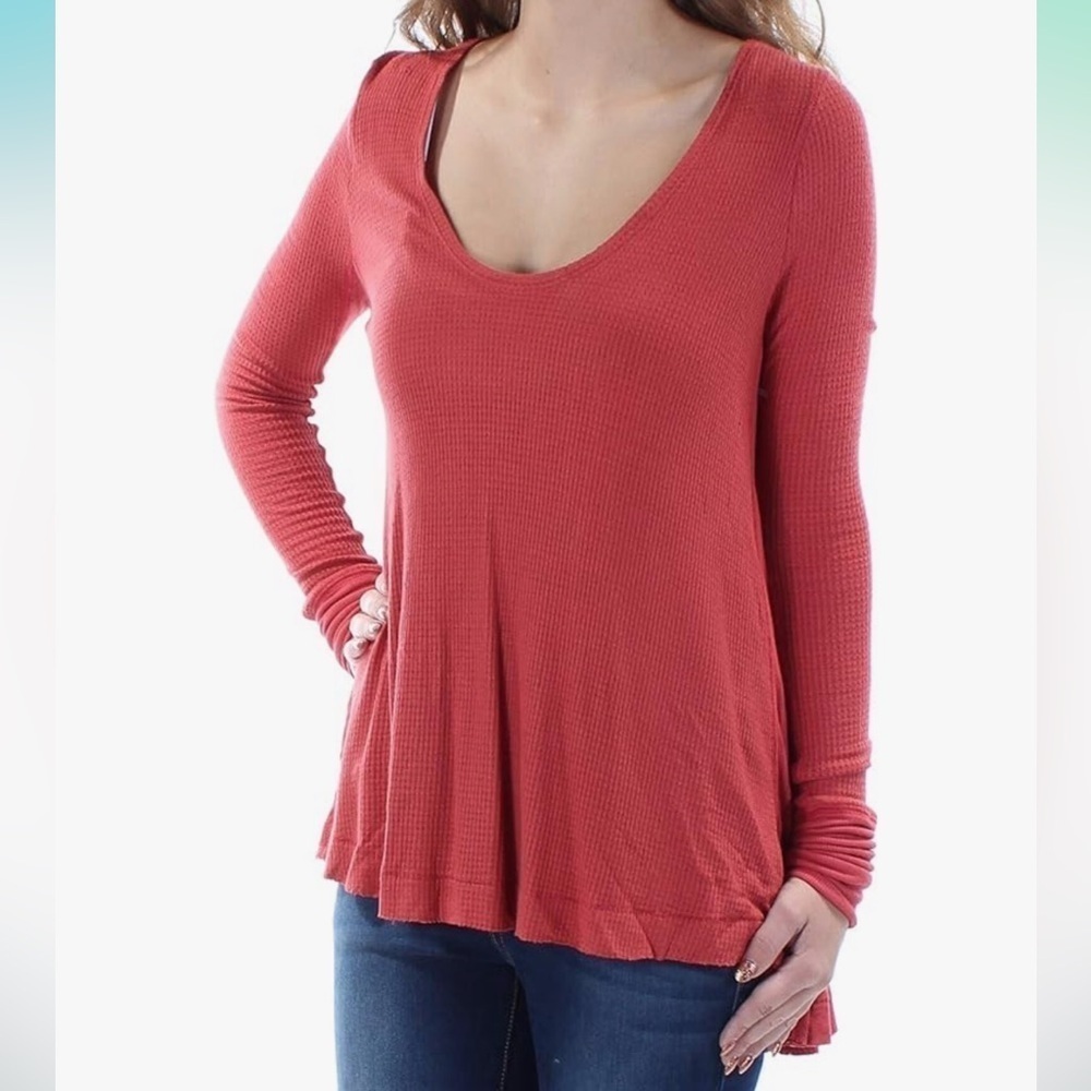 Free People Red Malibu Thermal Long Sleeve